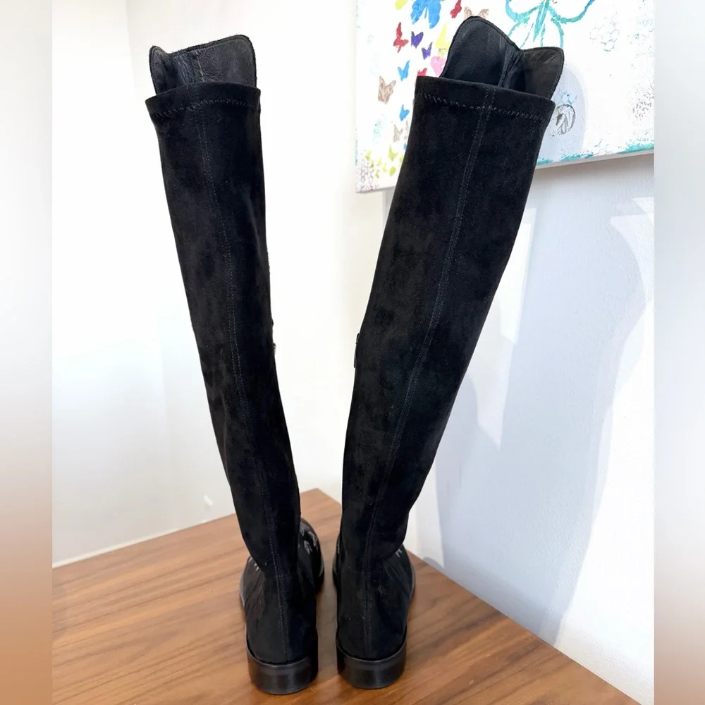 Sundance Suede Black Embroidered OTK tall boots